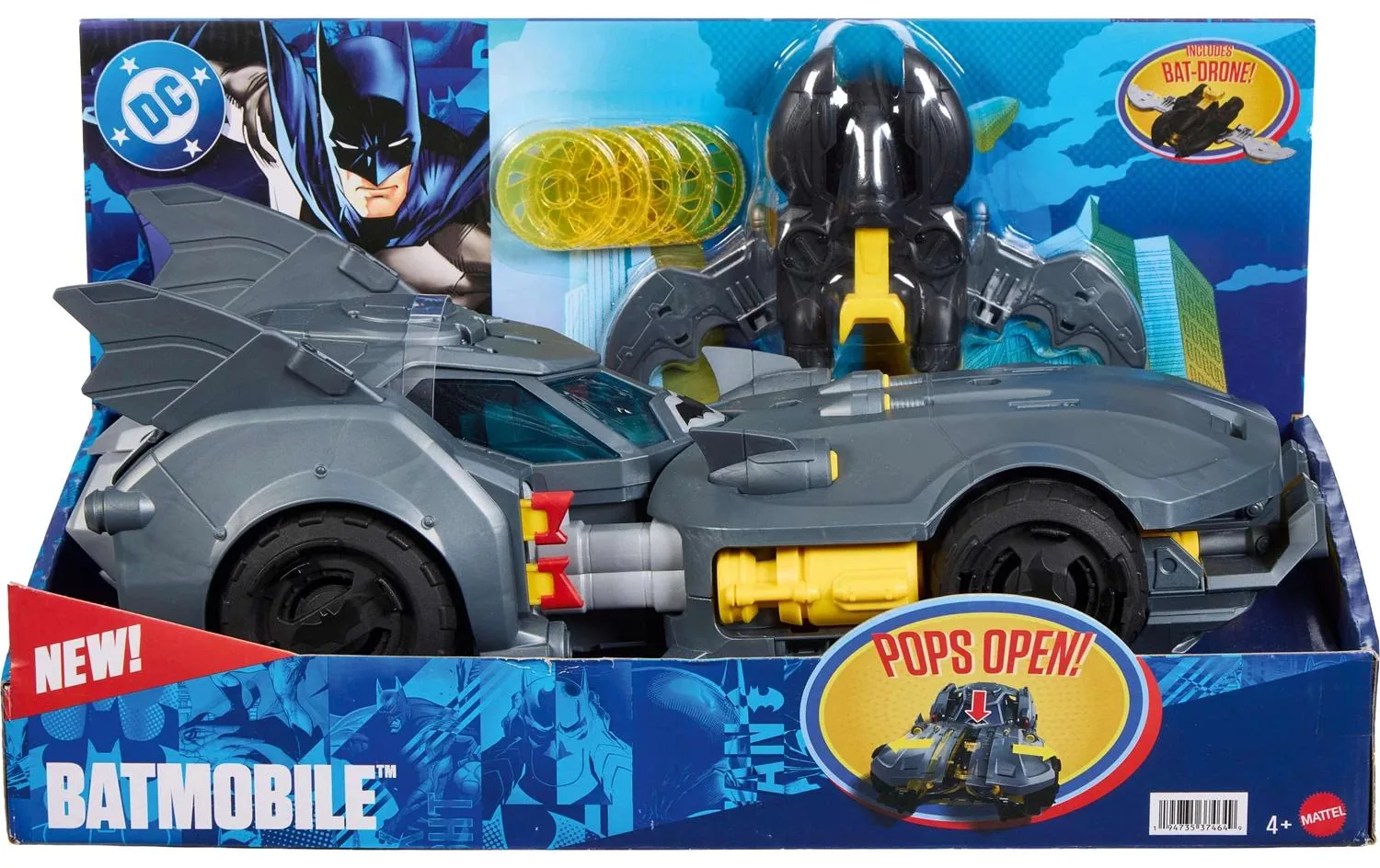 Mattel DC 6 All-Stars Collection Batmobile 40 cm lang, Kanone