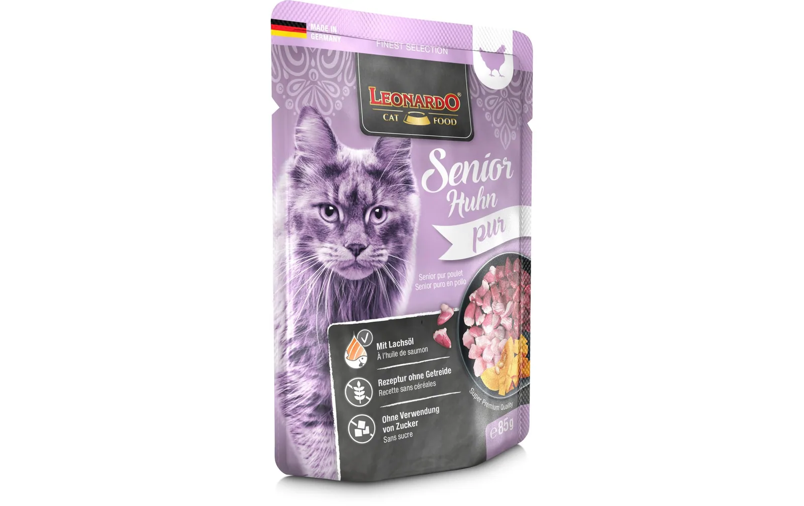 Leonardo Cat Food Nassfutter Senior Huhn Pur, 85 g