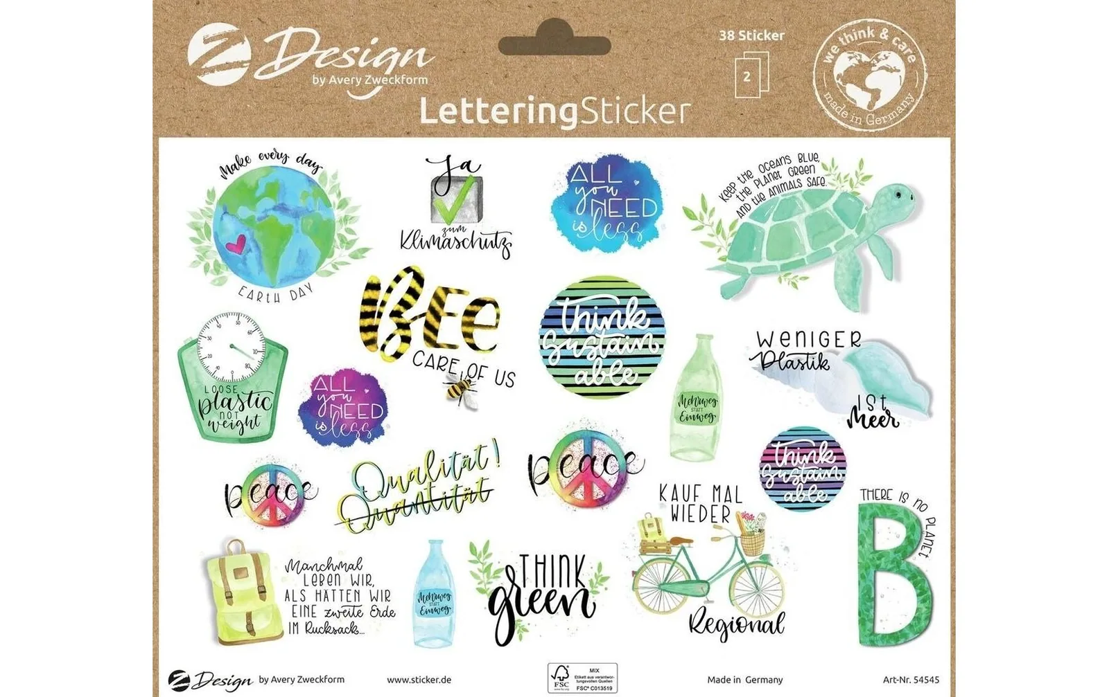 Z-Design Motivsticker A5 Lettering Umweltsprüche, Bunt, 38 Aufkleber