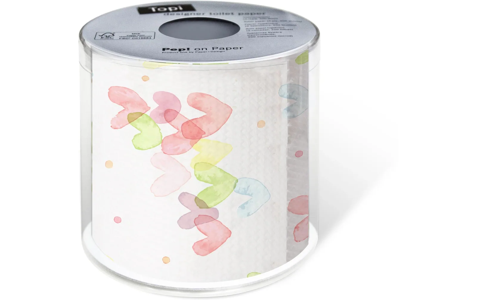 Paper + Design Toilettenpapier Hearts Pastel Rollen, 3-lagig, Mehrfarbig