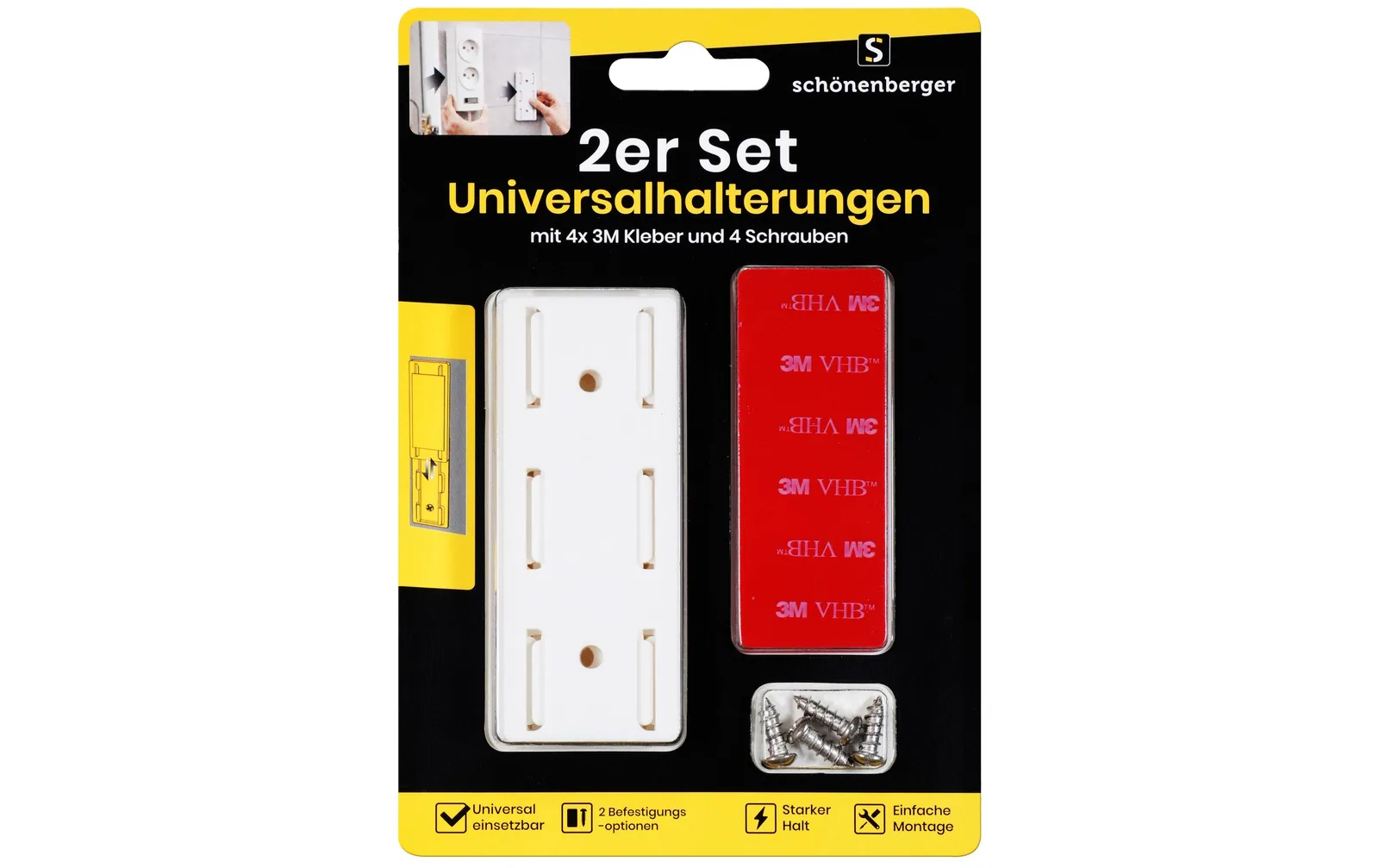 Schönenberger 2er Set Universalhalterung mit 4x 3M Kleber und 4 Schrauben