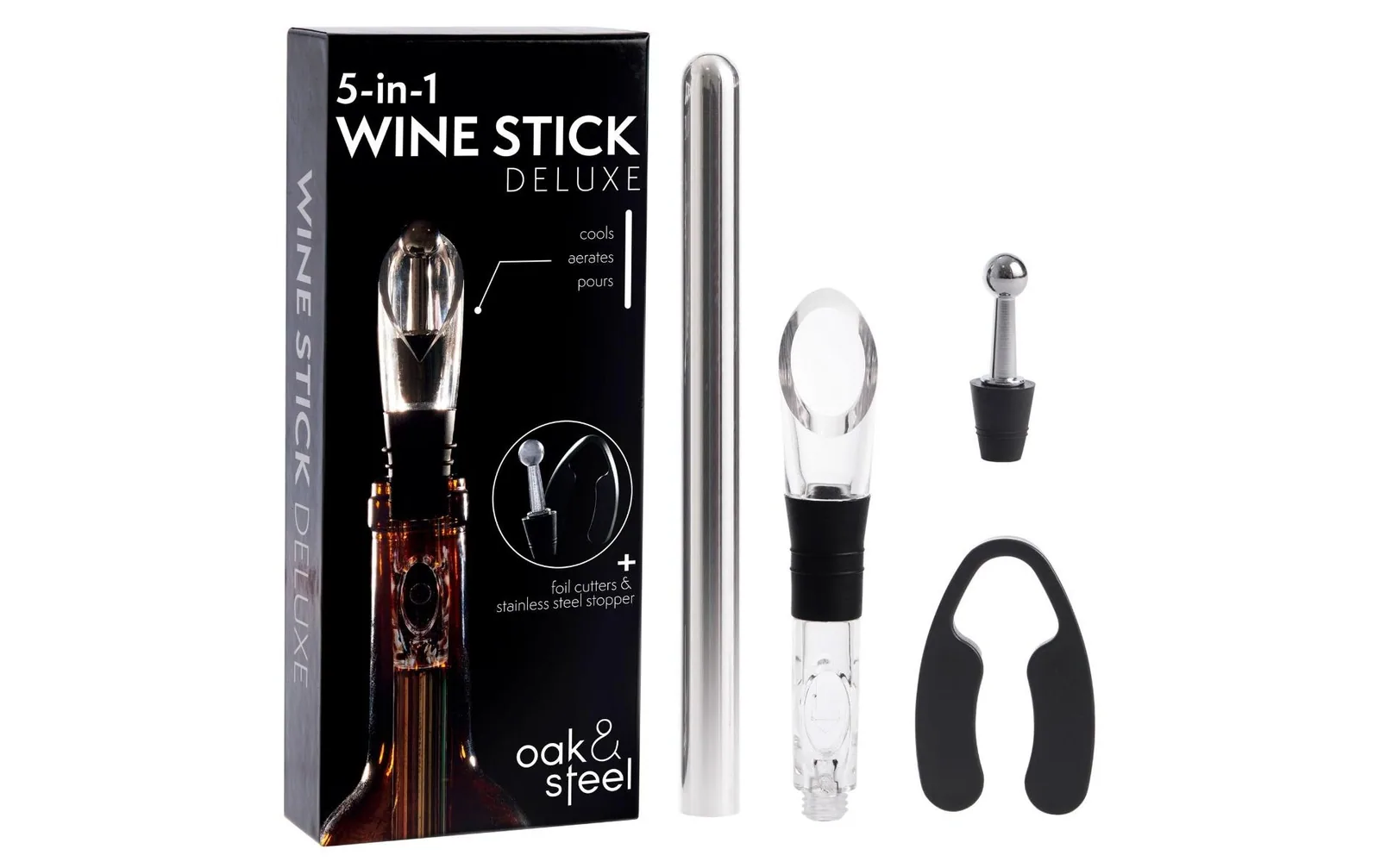 Oak & Steel Weinflaschenverschluss 5-in-1 Transparent/Schwarz
