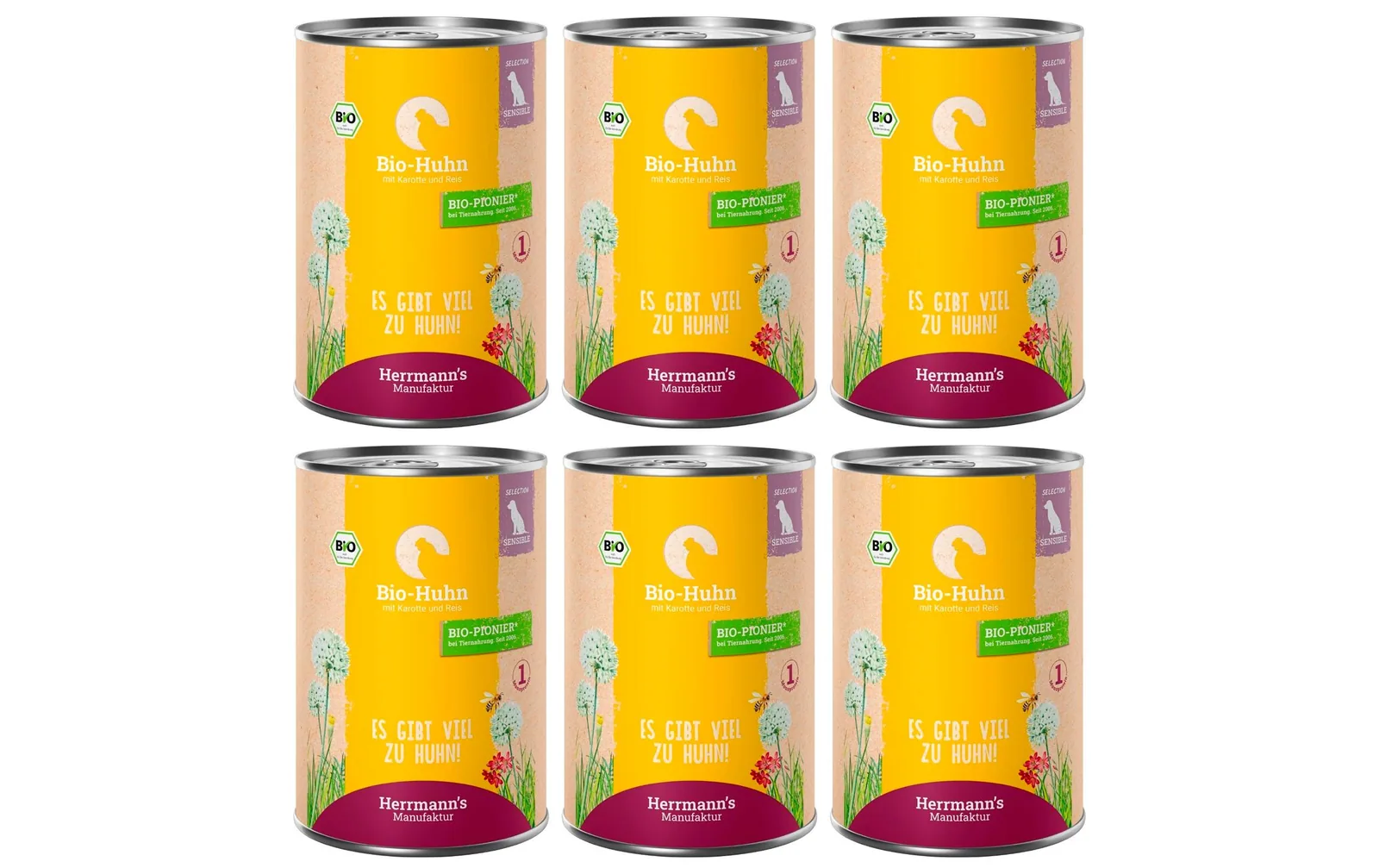 Herrmann's Nassfutter Bio Huhn mit Karotte und Reis 6 x 400 g