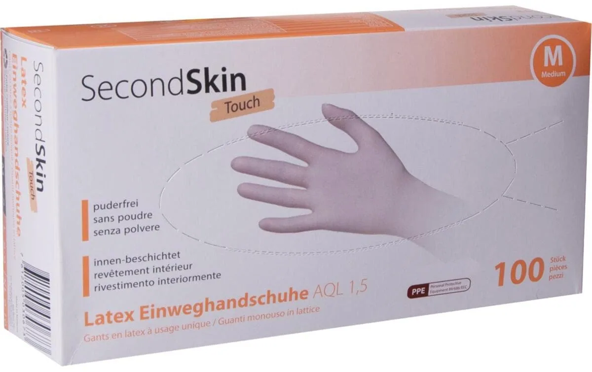 SecondSkin Einweghandschuh Latex Touch M, Beige, 100 Stück