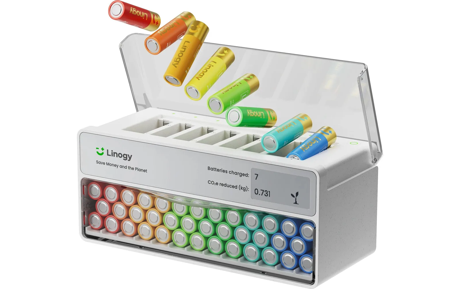 Linogy Ladegerät AA AAA Ladegerät 8-Fach, mit Batterietester, Weiss
