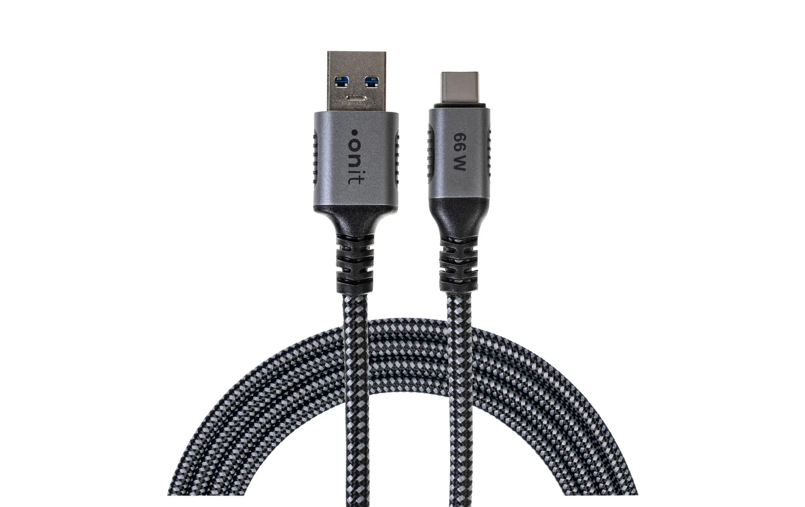 onit USB 3.1-Kabel 66 W, USB-A - USB-C, 2 m, Schwarz/Grau