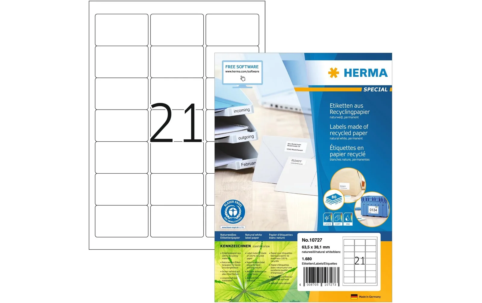 HERMA Universal-Etiketten 63.5 x 38.1 mm, 80 Blatt