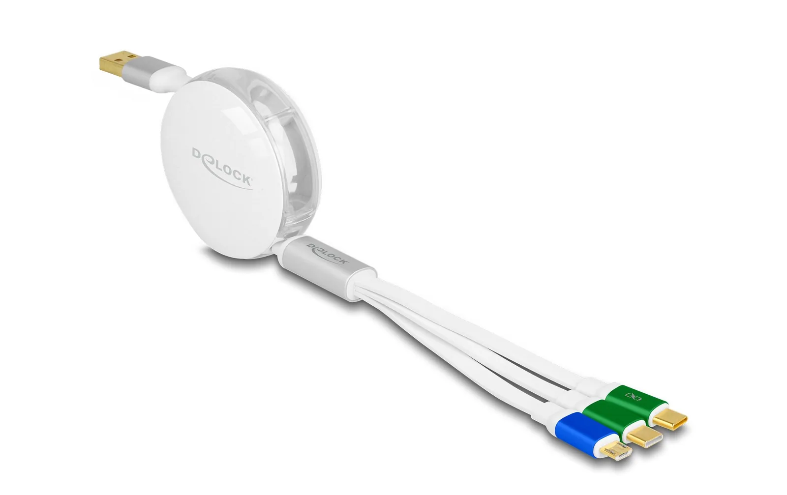 Delock USB 2.0-Kabel USB A – Micro-USB B/2x USB C 1.13 m, Weiss