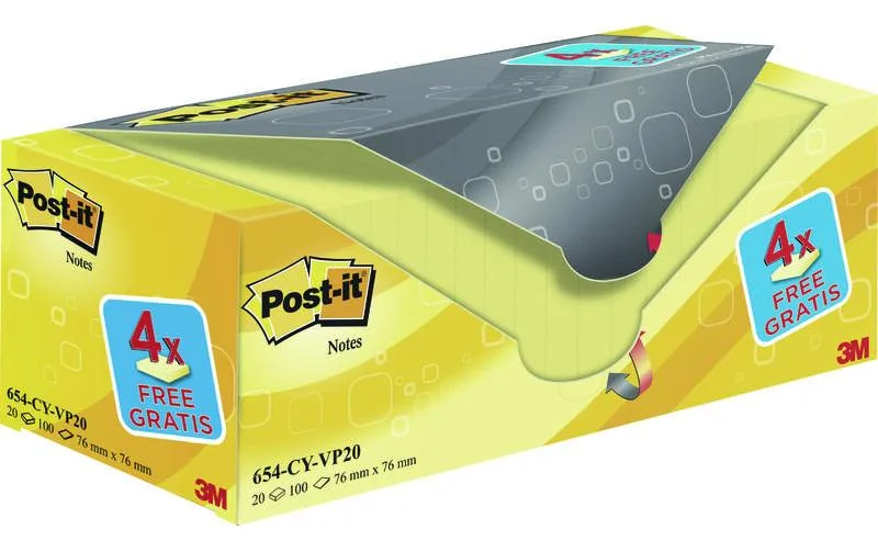 Post-it Notizzettel Post-it 7,6 x 7,6 cm Gelb, 20 Blöcke