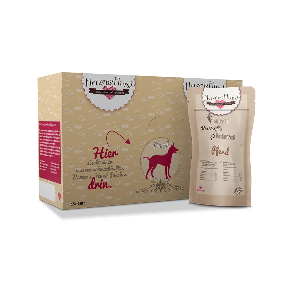 HerzensHund Pferd mit Amaranth - glutenfrei & hypoallergen - für Hunde · 18 x 130g Beutel