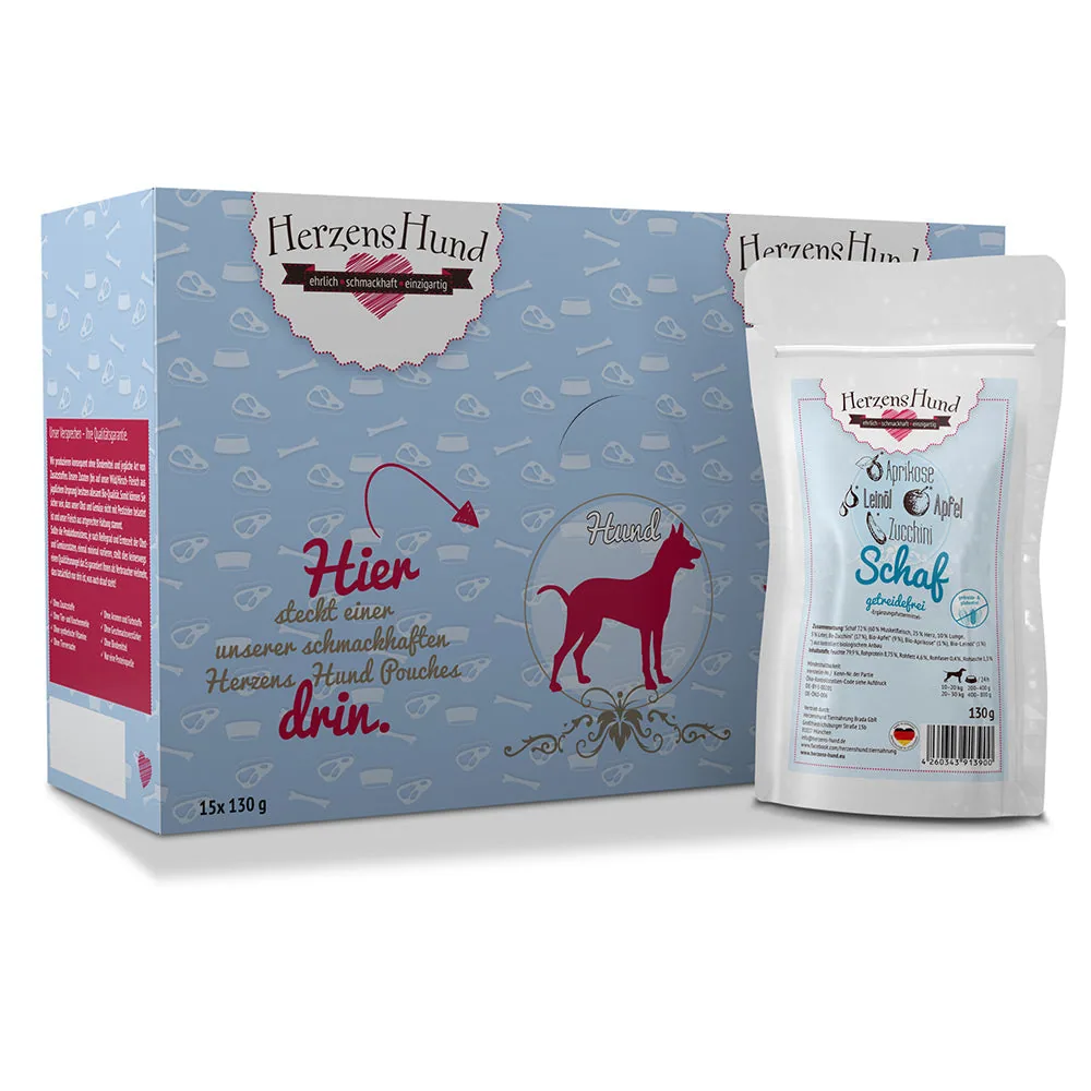 HerzensHund Schaf mit Zucchini - getreidefrei - für Hunde · 15 x 130g Beutel
