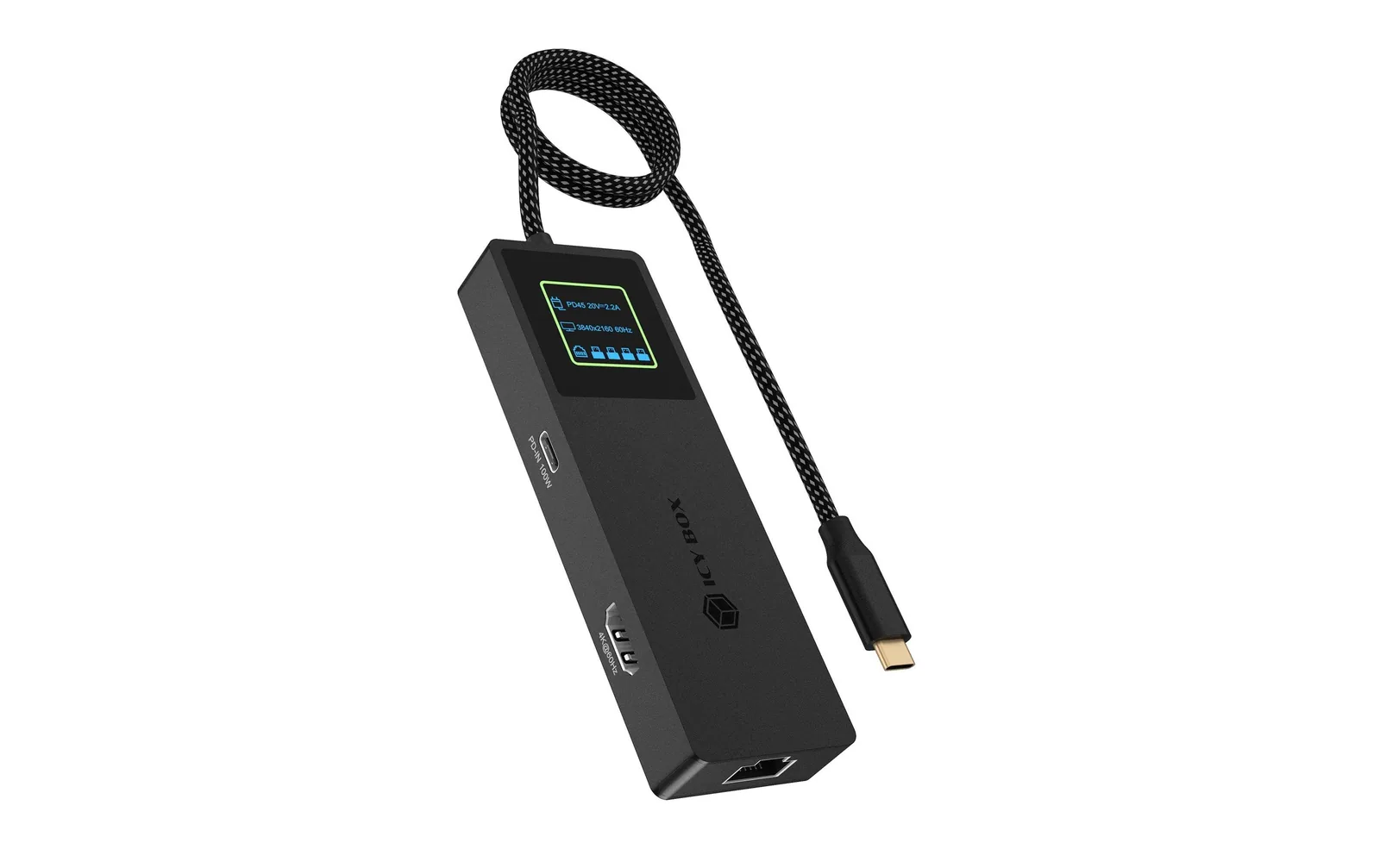 ICY BOX Dockingstation Spade Dock 4038 7-in-1, LCD, 10 Gbps, PD 100W