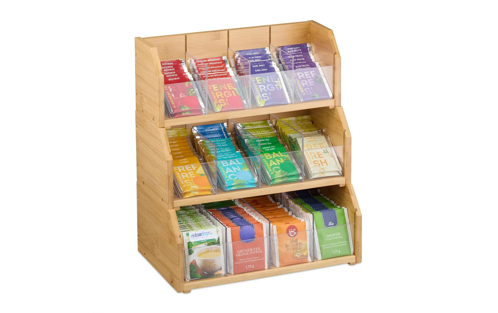 relaxdays Teebeutel-Box Transparent/Hellbraun