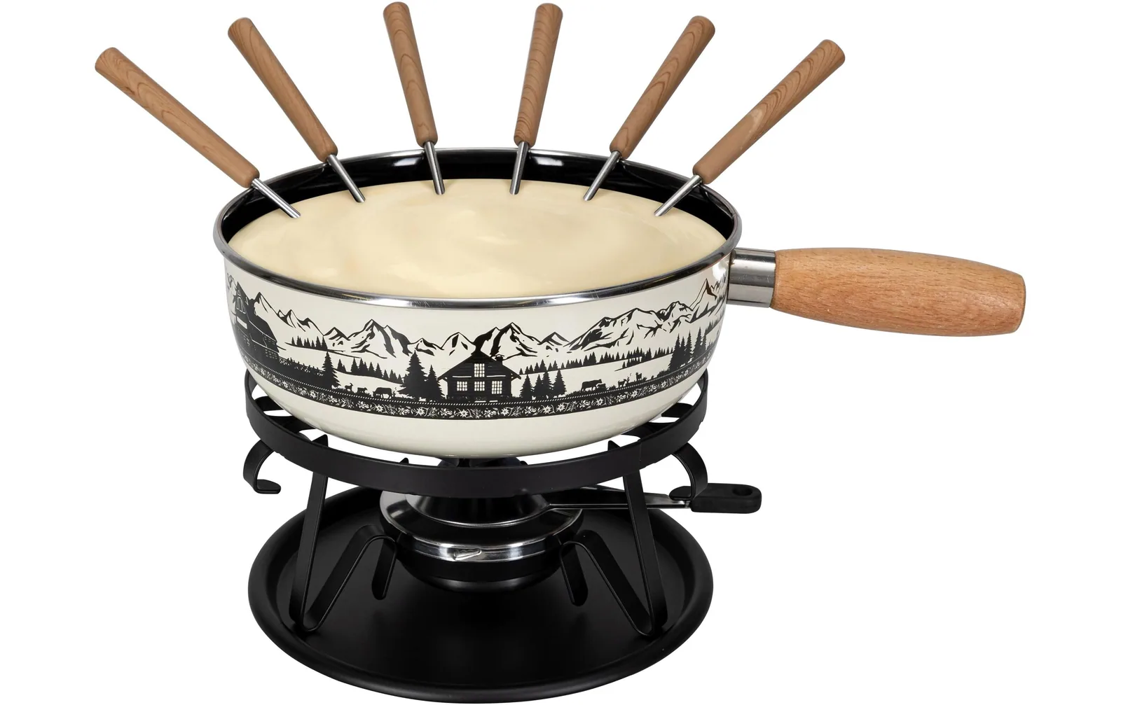 Nouvel Käsefondue-Set Maiensäss 9 Teile, Schwarz/Weiss