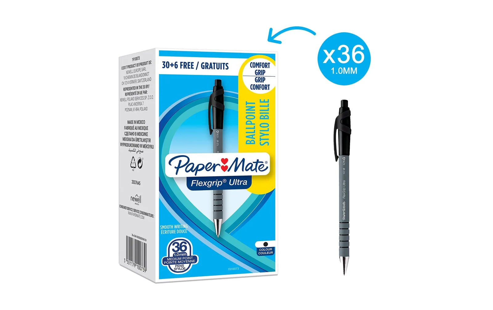 Paper Mate Kugelschreiber Flexgrip Ultra 1 mm, Schwarz, 36 Stück