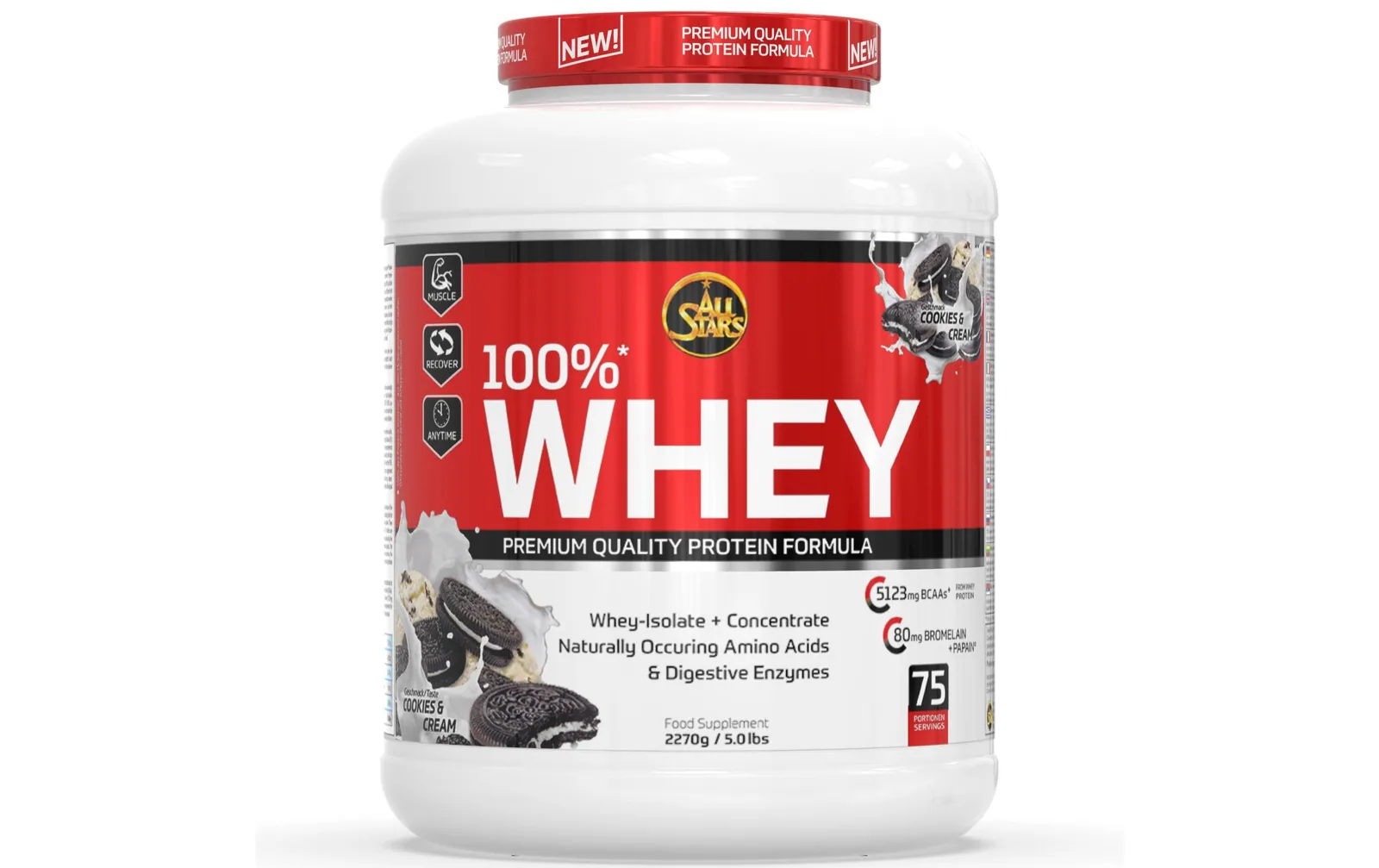All Stars Pulver Whey Protein 100% Cookie & Cream 2270 g