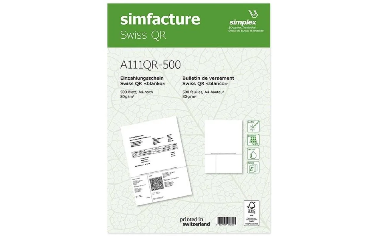 Simplex Einzahlungsschein Simfacture Swiss QR 500 Blatt, Weiss