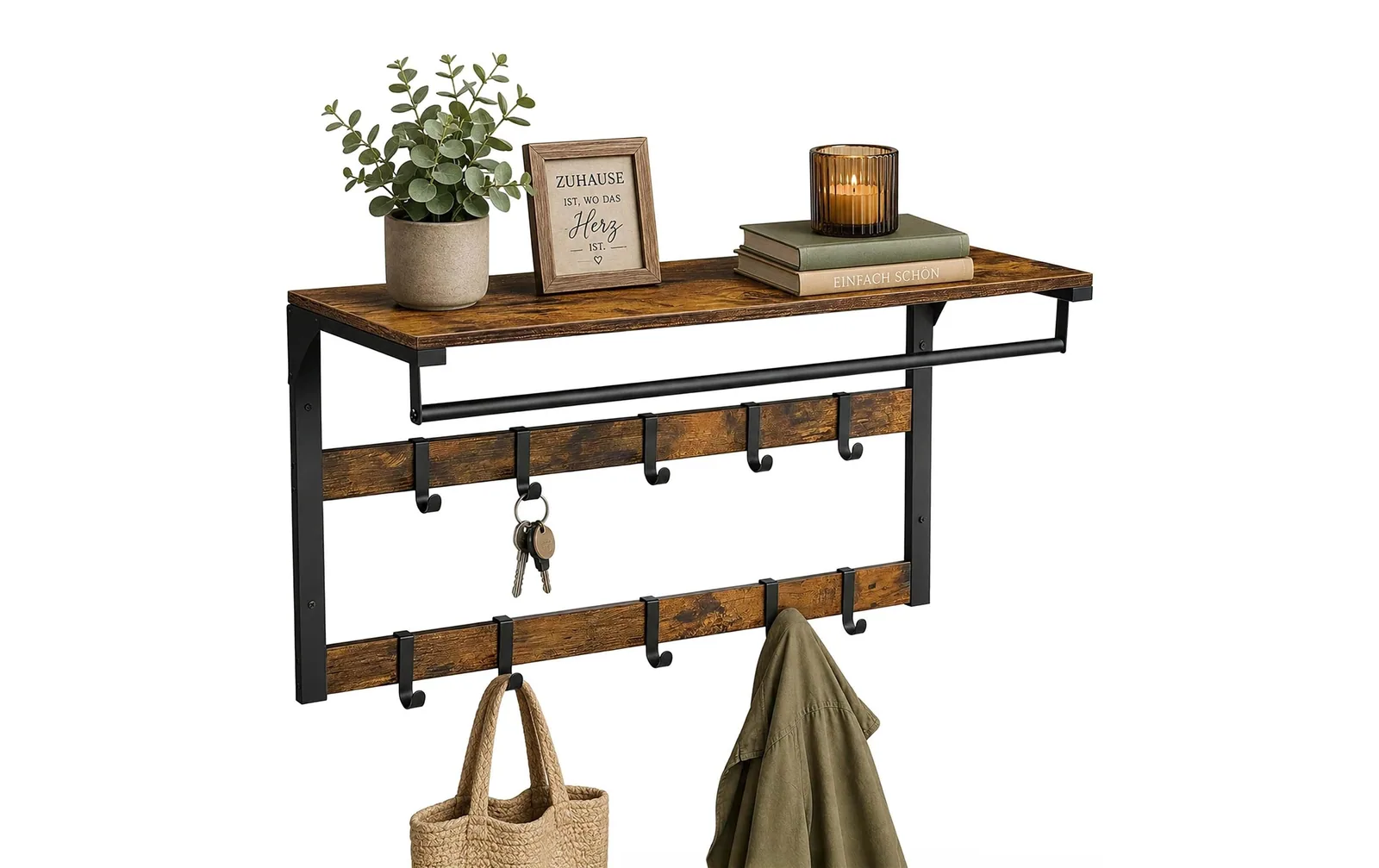 relaxdays Wandgarderobe 80 cm x 42 cm, Schwarz/Braun
