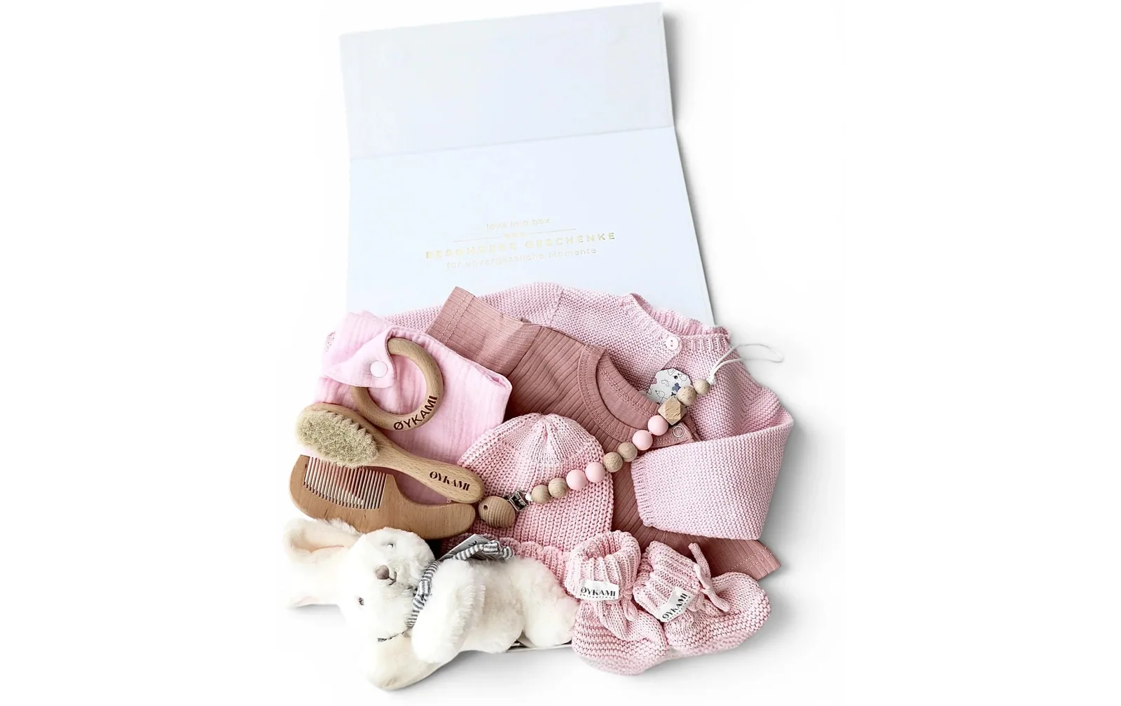Oykami Baby Geschenkbox Rosa Verona Hase Weiss