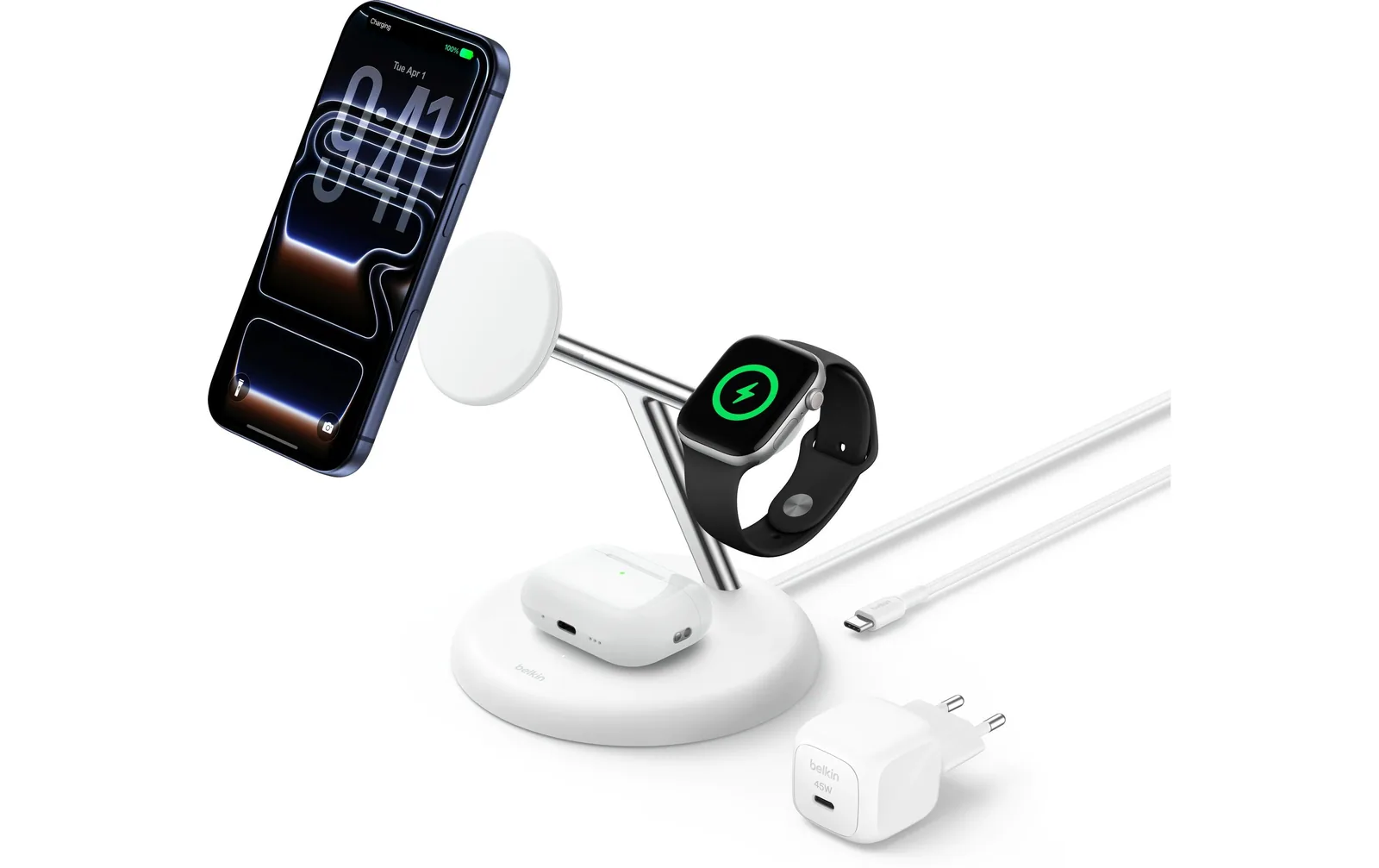 Belkin UltraCharge 3-in-1, 25W, Qi2, weiss
