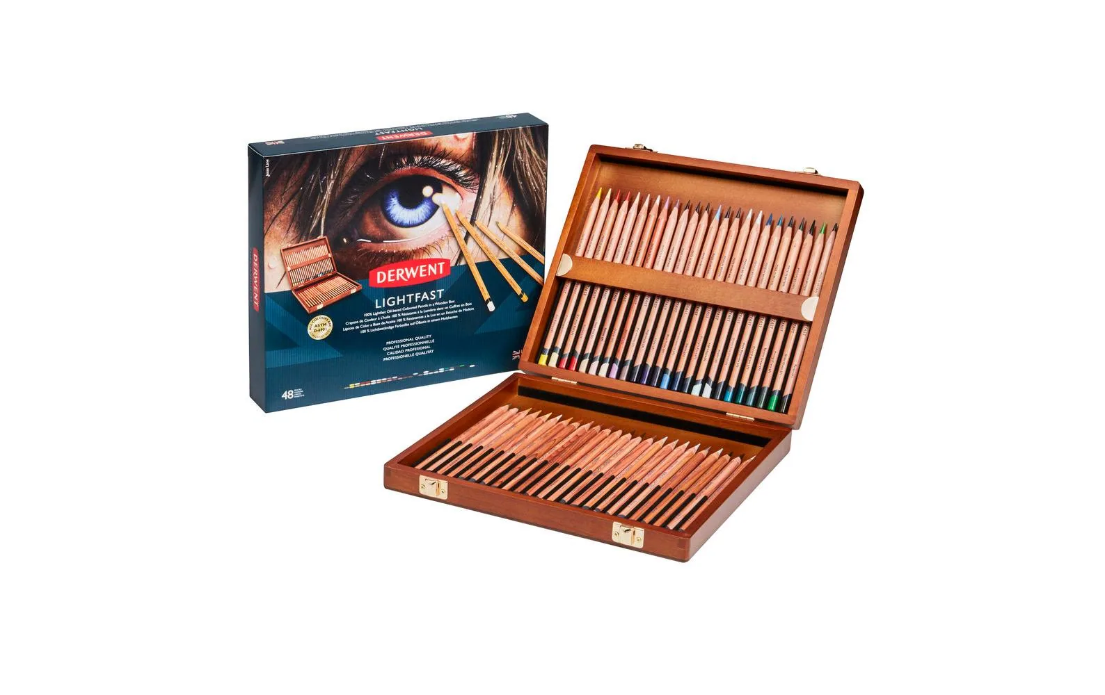 Derwent Lighfast Buntstifte-Geschenkset in Holzbox, 48-teilig