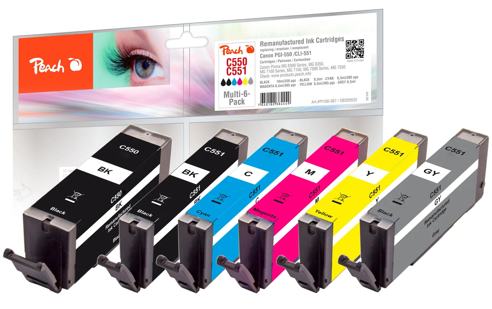 Peach Tinte für Canon PGI-550/CLI-551,Multi-6-Pack C, M, Y, BK