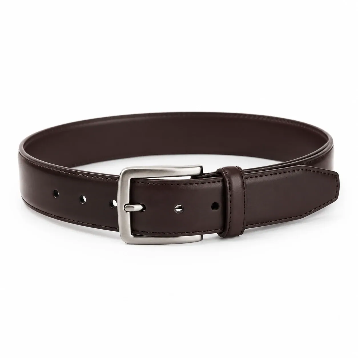 Brown leather belt with silver buckle – view 1
