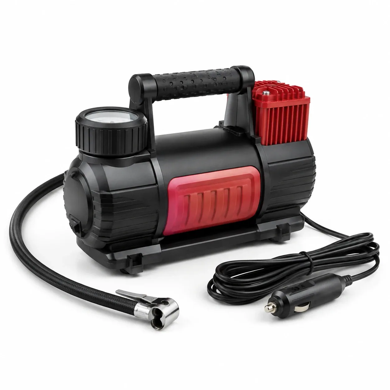 Portable black and red tyre inflator – view 1