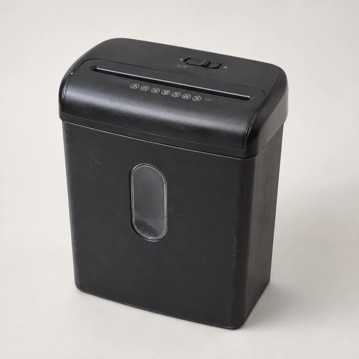 Compact black paper shredder – view 1