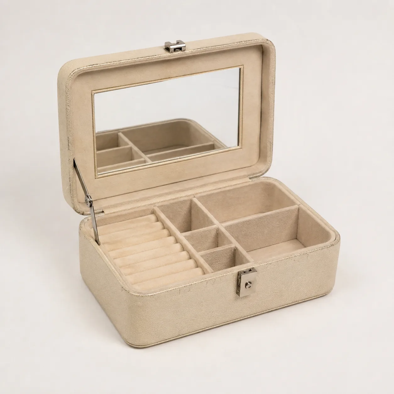 Schmuckbox mit Spiegel beige – Ansicht 1